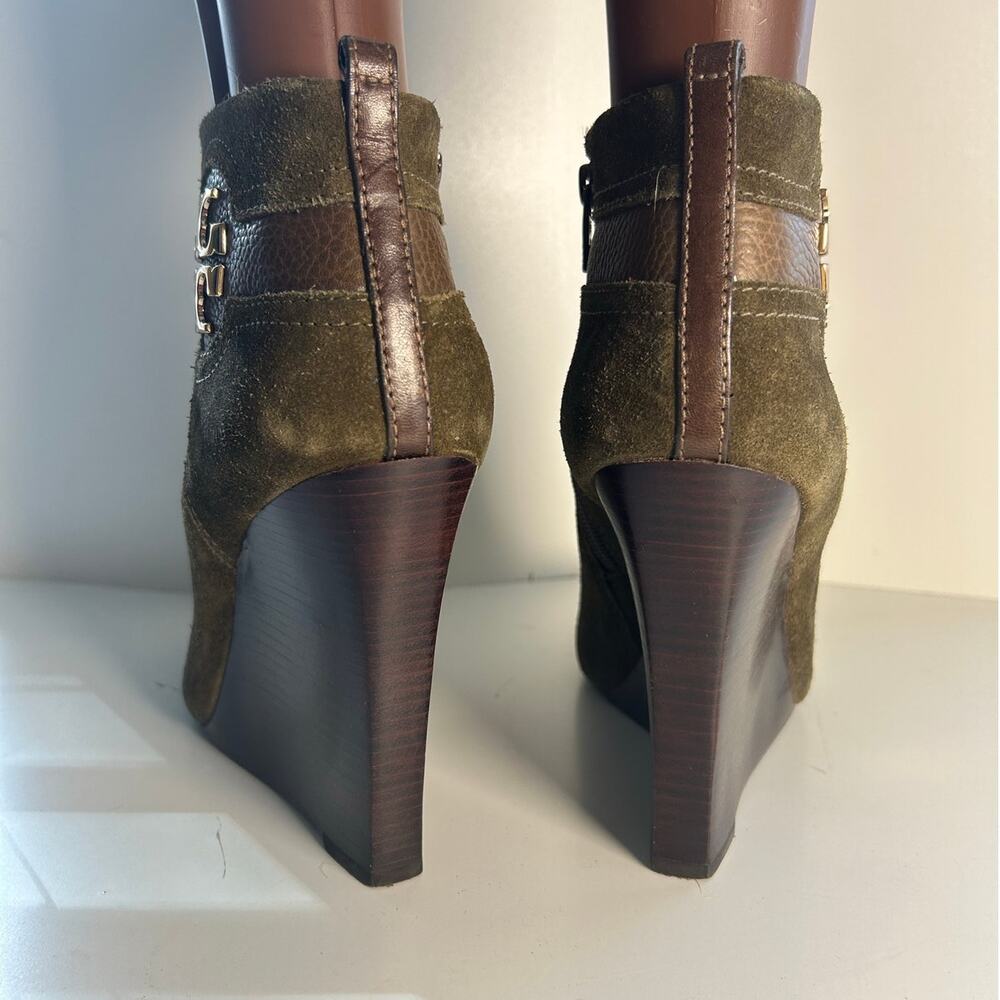 Tory Burch Aaden Wedge Dark Green Suede Ankle Boots Sz 10.5 - Picture 4 of 7